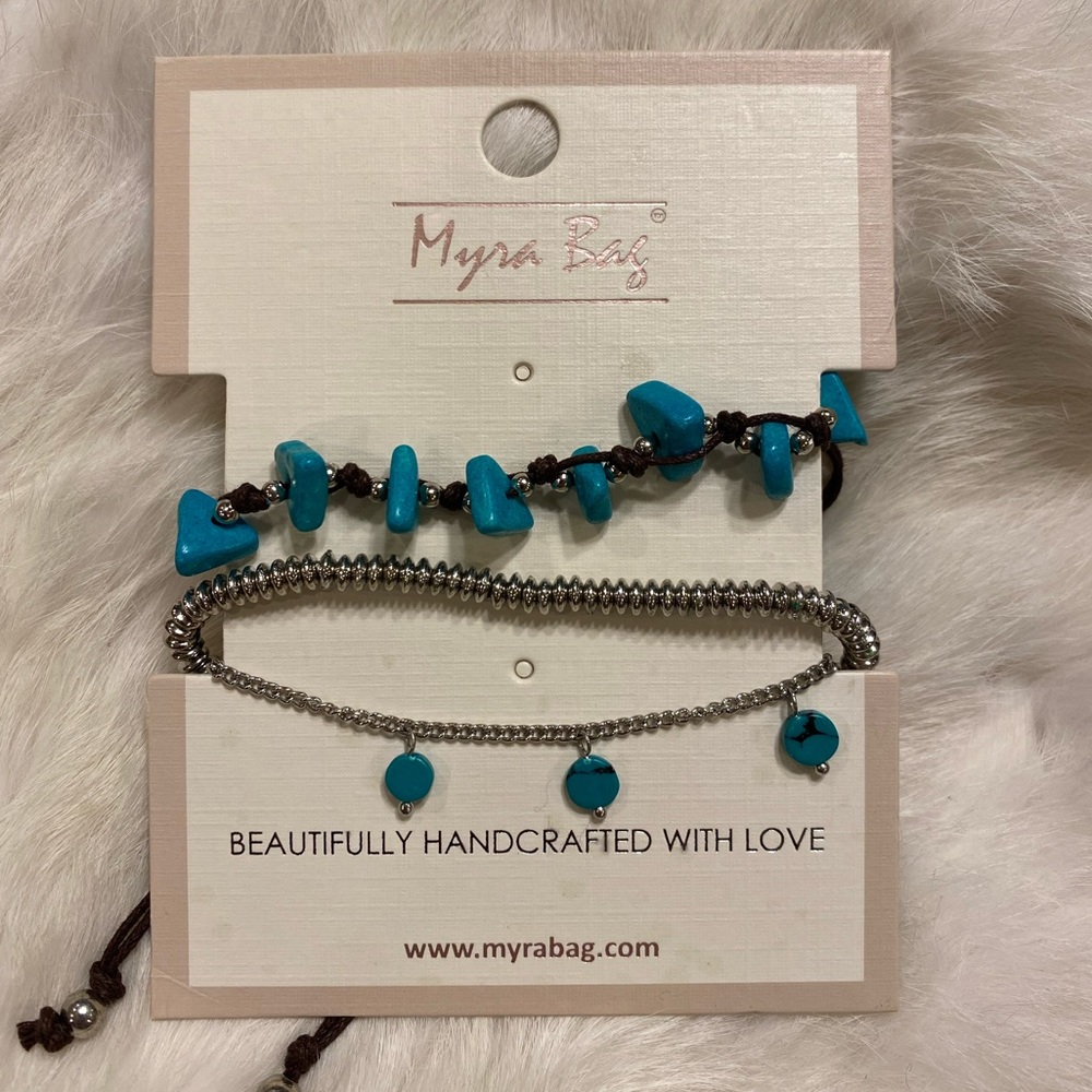 Myra Bag Popper Bracelet in Silver and Turquoise